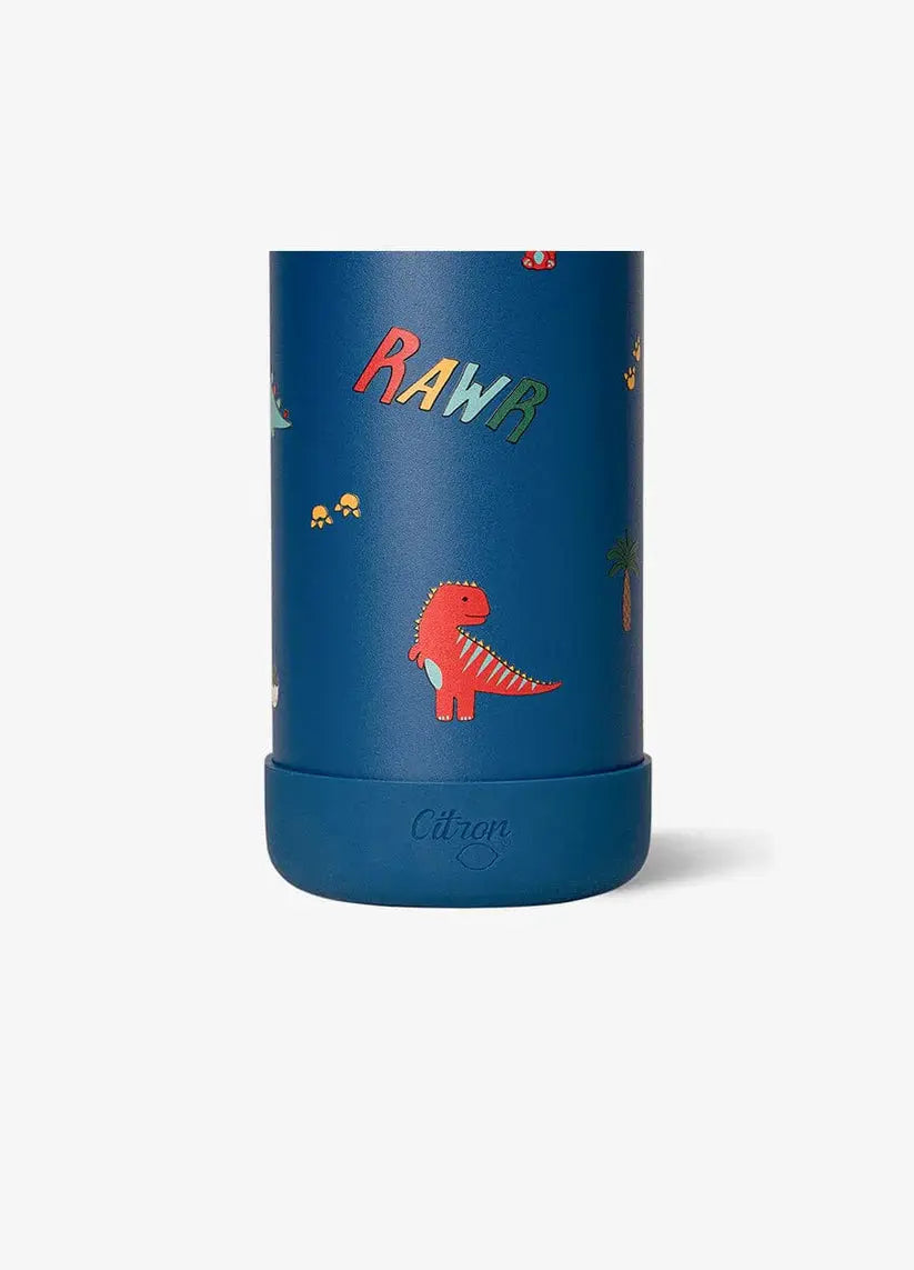 Gourde Citron 500 ml blue dino water bottle with colorful dinosaur pattern, Citron Grenadine.
