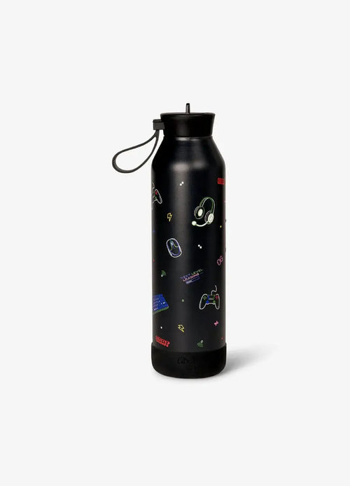 Citron Grenadine water bottle, 750 ml, black with neon gaming icons
