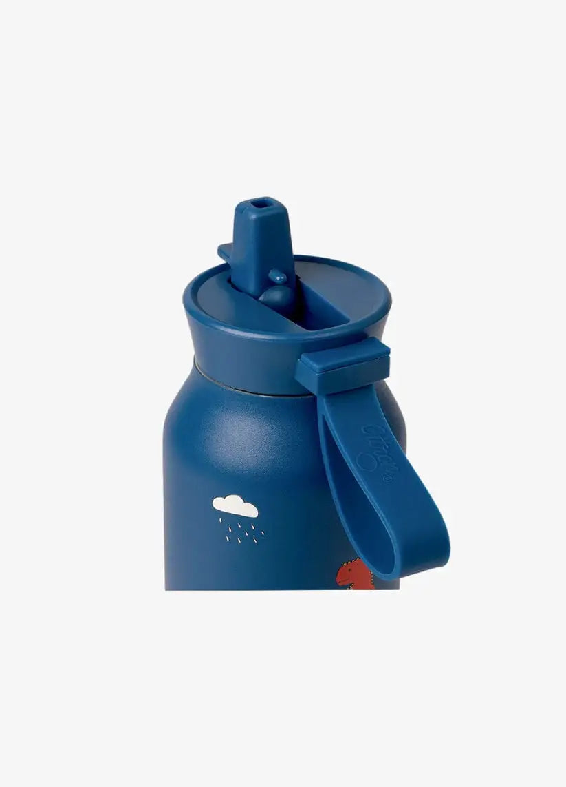 Citron Grenadine 500 ml blue water bottle with dino print and strap