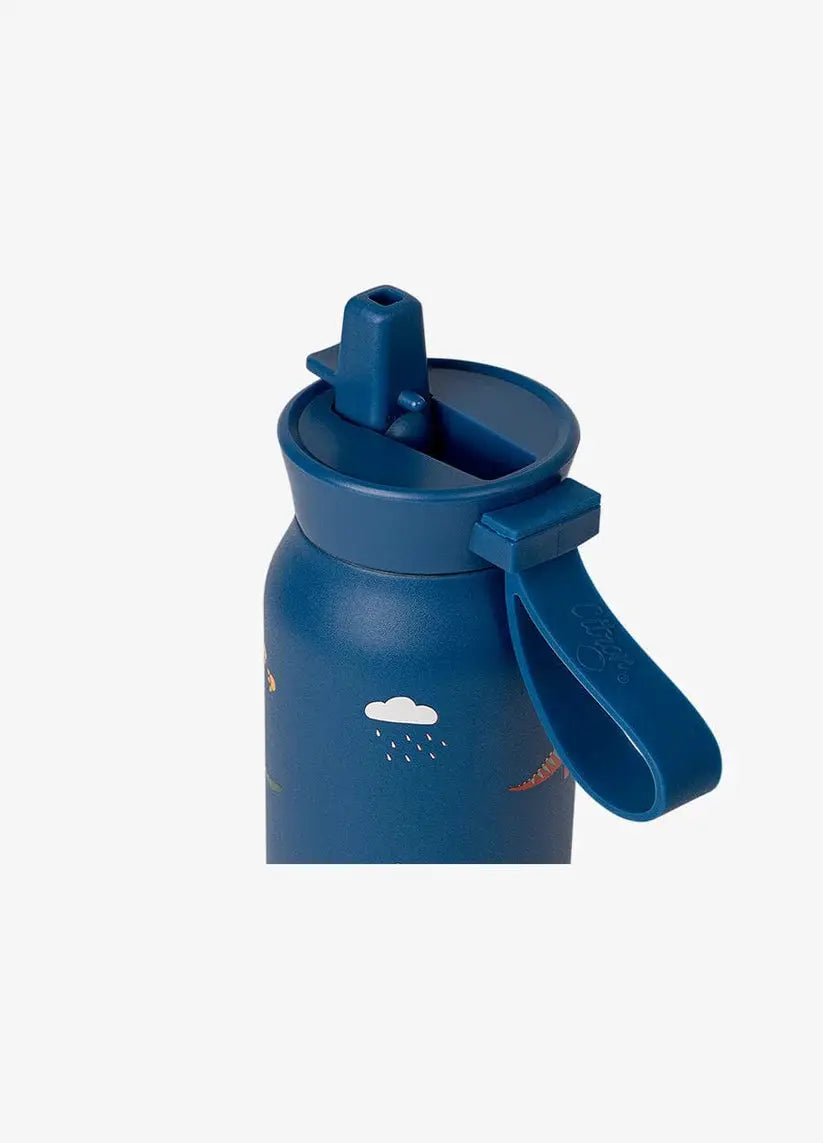 Citron Grenadine blue dino gourde 350 ml water bottle with flip-spout lid and strap