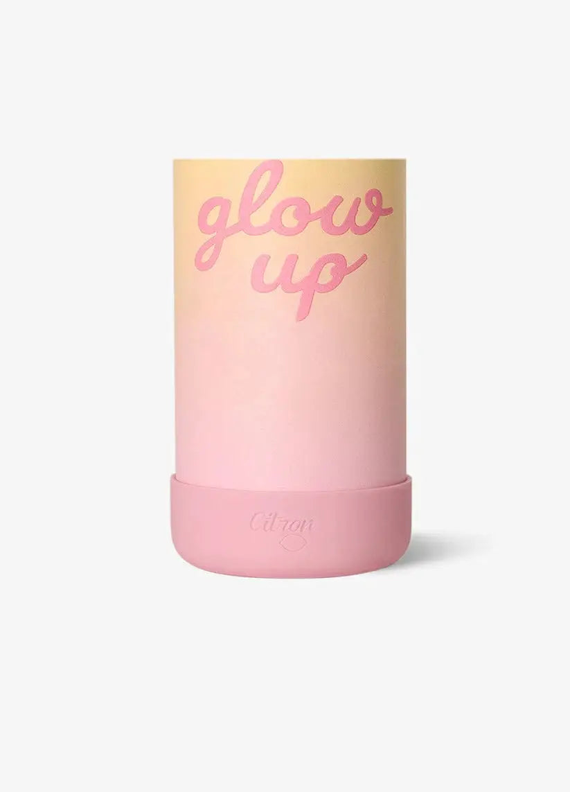 Citron Grenadine 350 ml water bottle in pink yellow gradient with glow up text