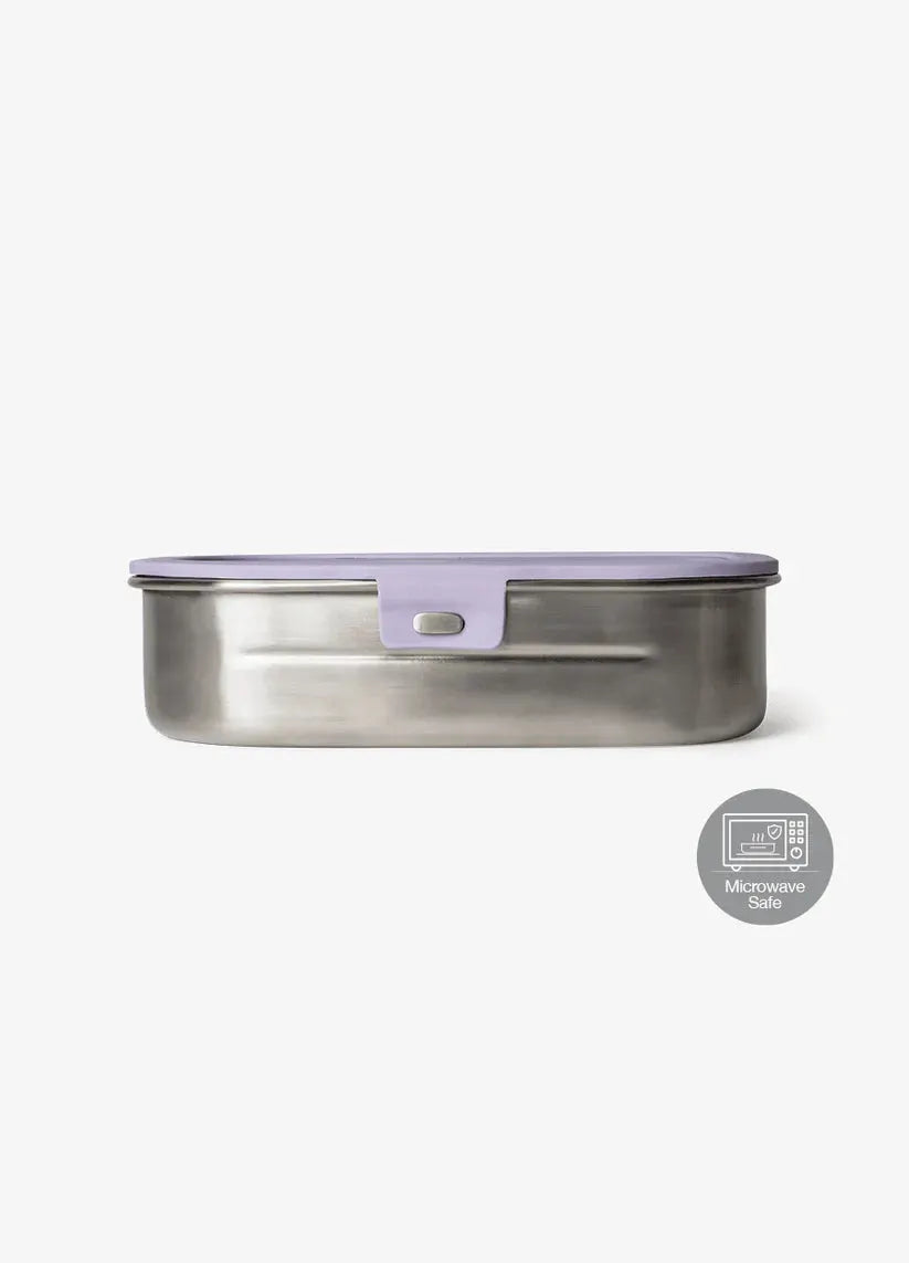 Lunch box inox Citron Grenadine with purple lid and latch; microwave-safe