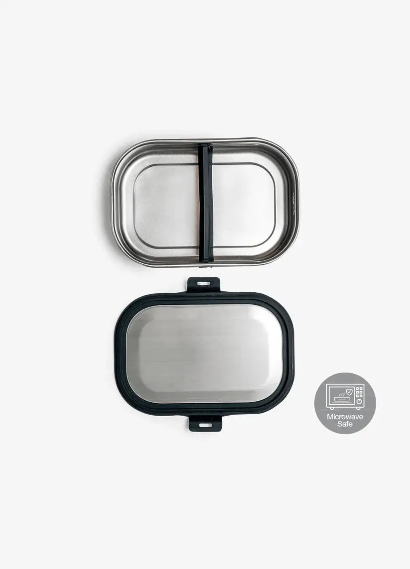 Citron Grenadine lunch box inox/noir, stainless steel two-piece container with black gasket and strap