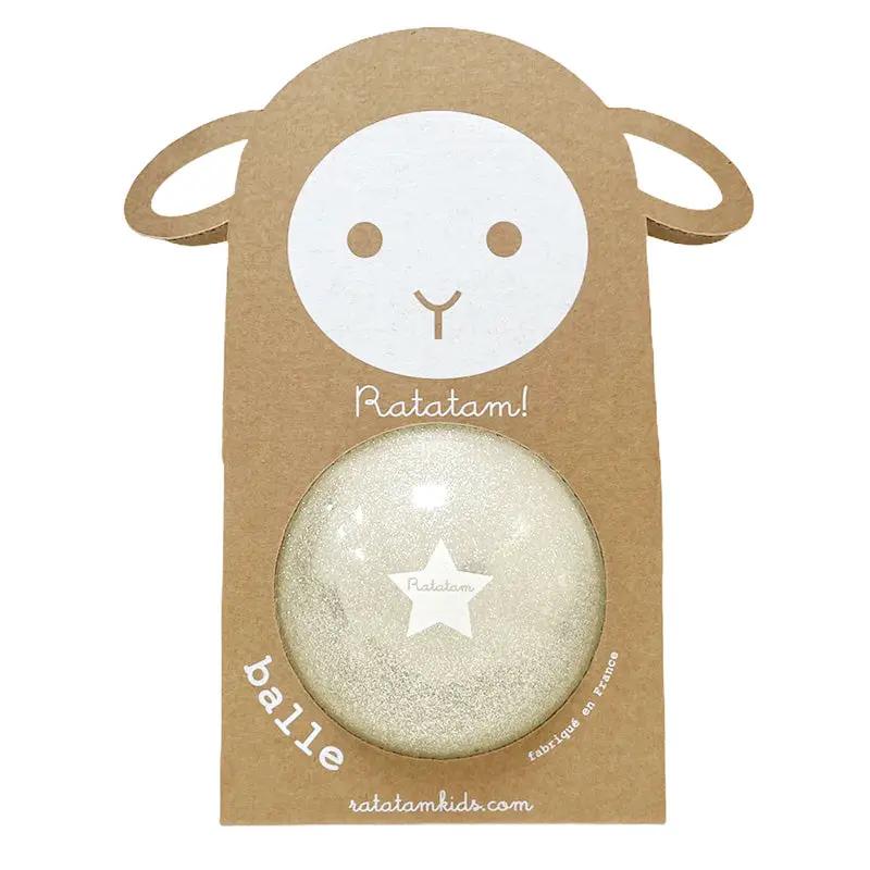 Ballon de plage Ratatam pailleté argenté avec motif mouton, marque Citron Grenadine