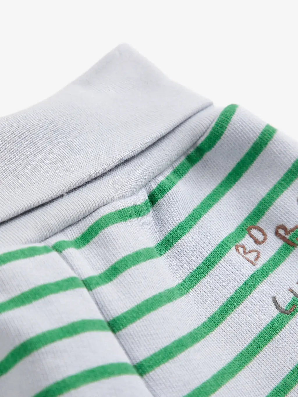 BOBO CHOSES pantalon jogging à rayures vertes sur gris, marque Citron Grenadine