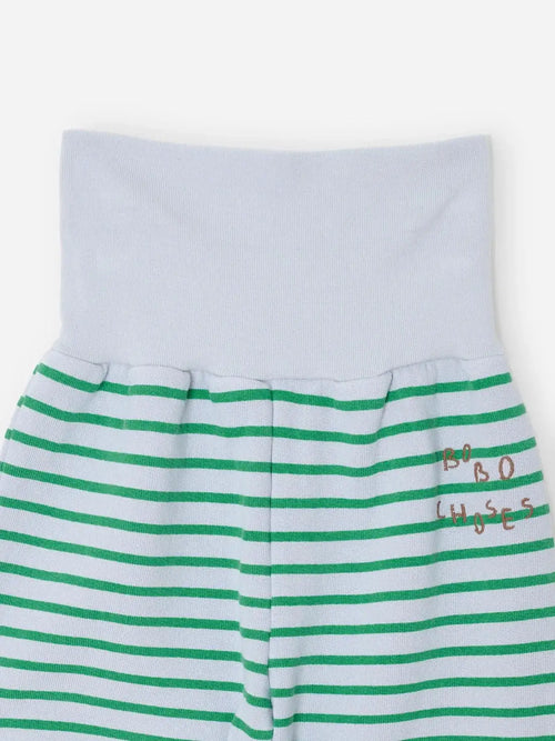 BOBO CHOSES pantalon de jogging à rayures vertes sur fond blanc, ceinture élastique côtelée