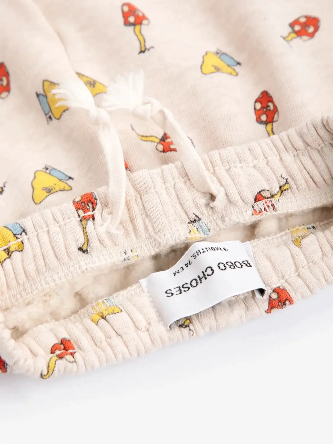 BOBO CHOSES Mush Monster Duo all-over print pants in beige knit with drawstring waist