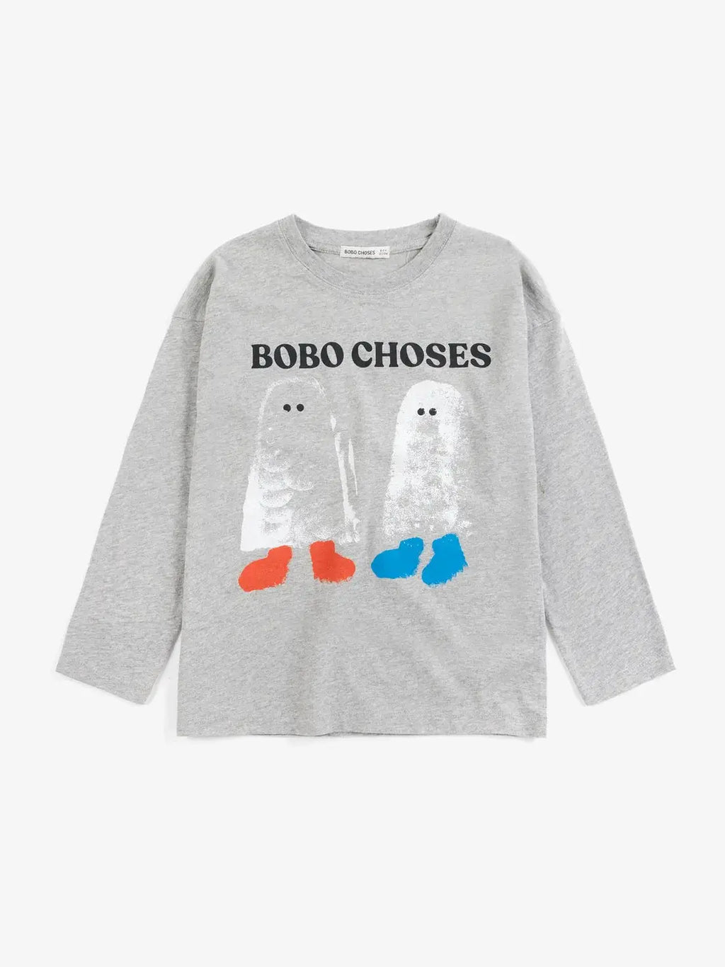 BOBO CHOSES booty ghosts long-sleeve t-shirt, grey with white ghost figures and orange-red and blue feet