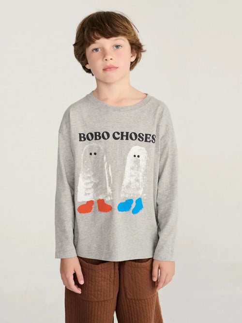 BOBO CHOSES booty ghosts t-shirt, grey long-sleeve tee by Citron Grenadine