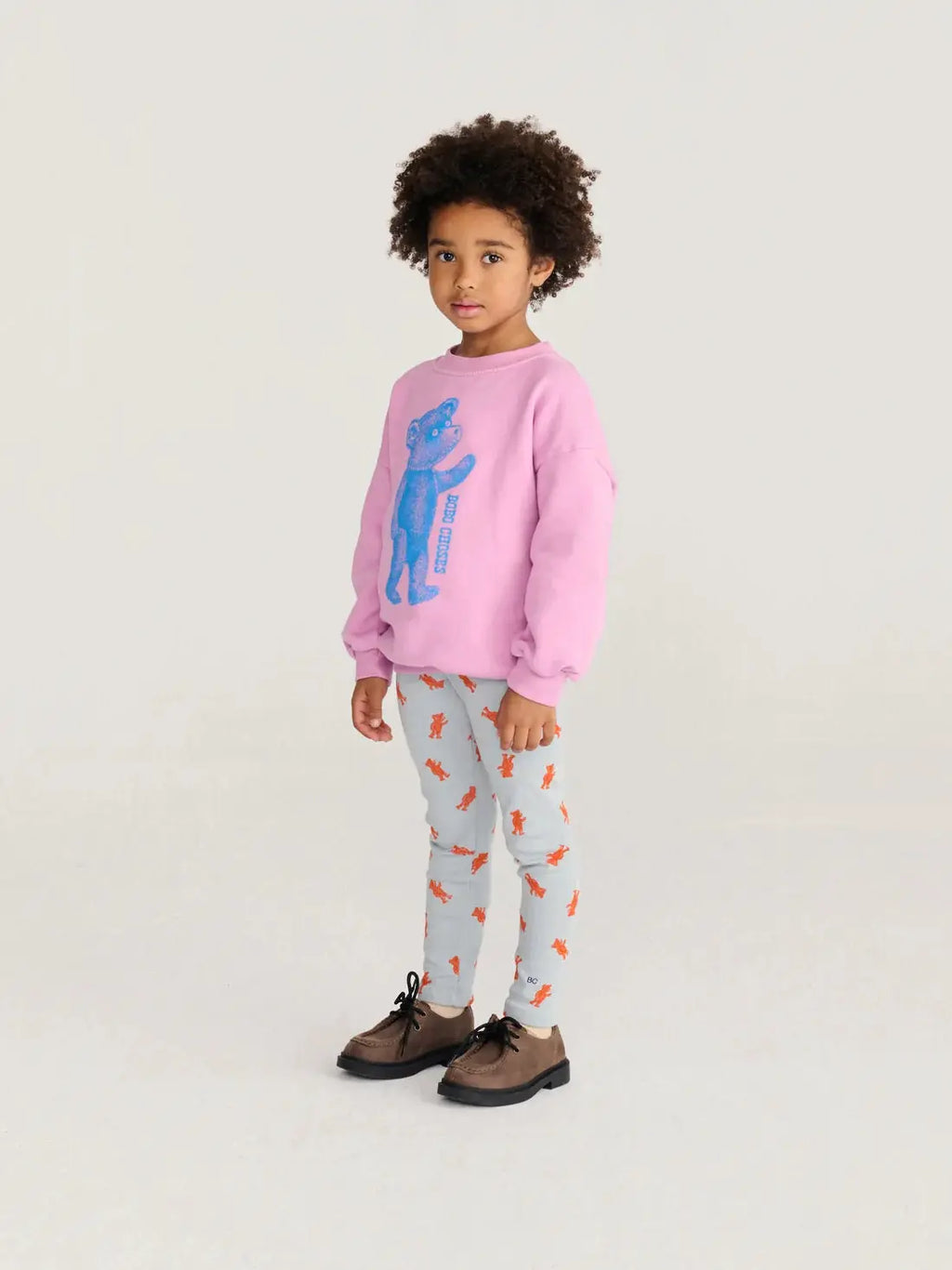 BOBO CHOSES Softpaw Monster sweatshirt in pink with blue bear graphic for kids