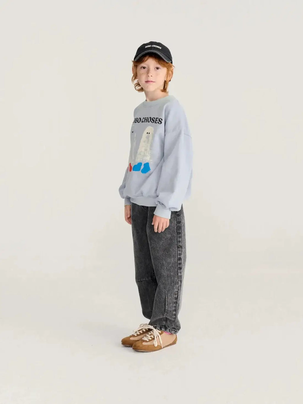 BOBO CHOSES booty ghosts sweatshirt; light blue oversized crewneck with ghost graphic print