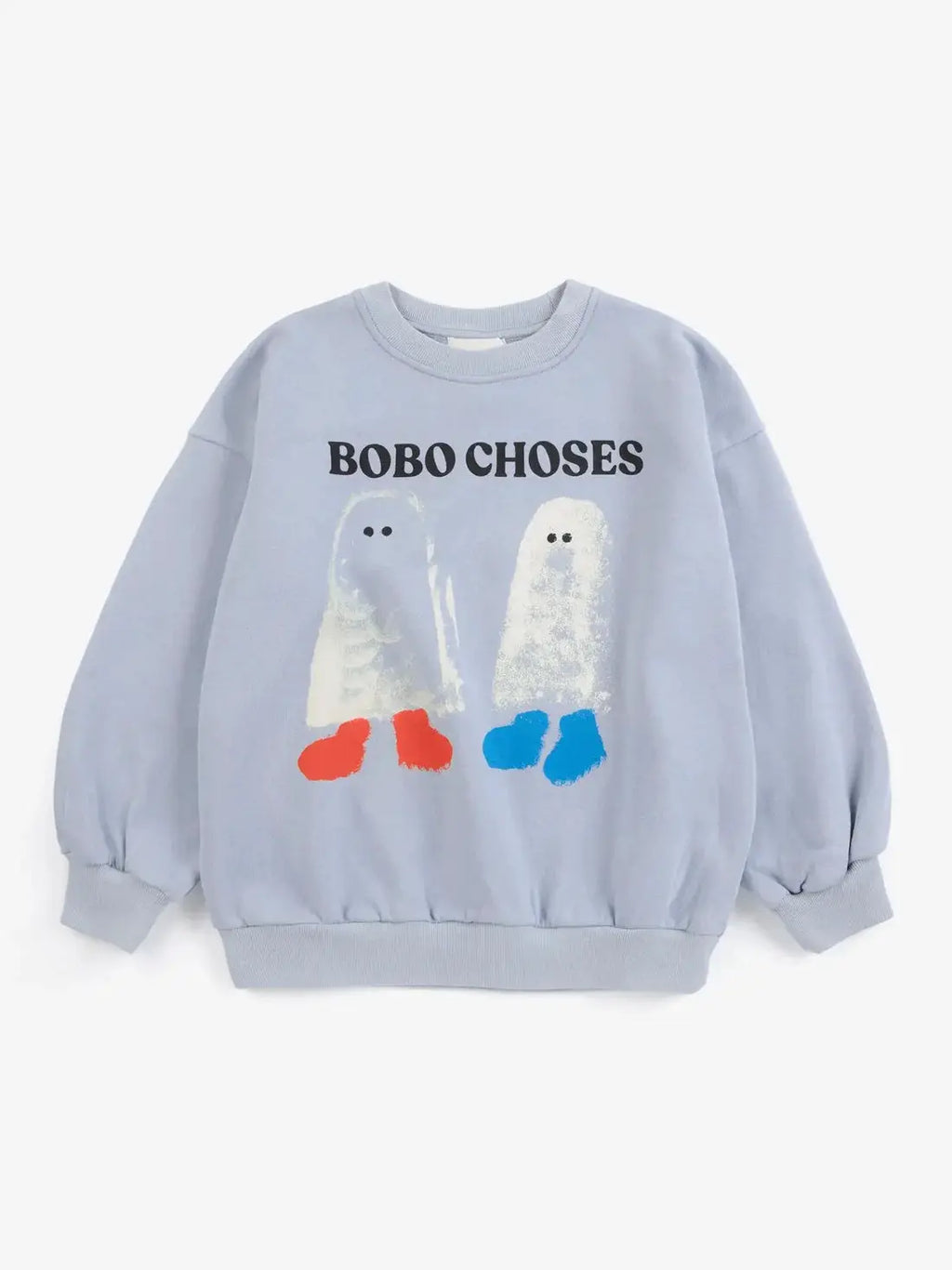BOBO CHOSES booty ghosts sweatshirt, light blue with ghost print and red/blue feet