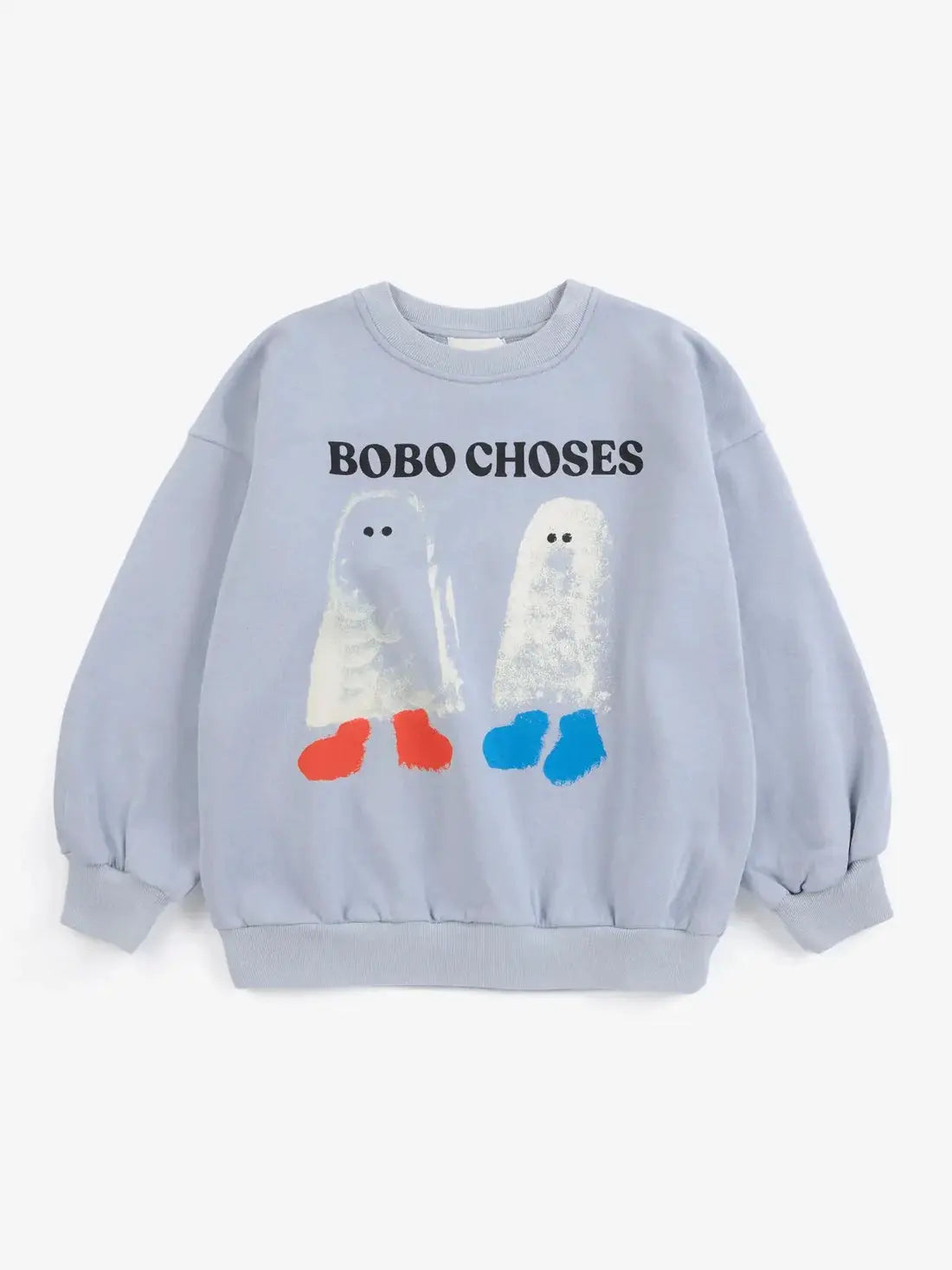 BOBO CHOSES booty ghosts sweatshirt, light blue with ghost print and red/blue feet