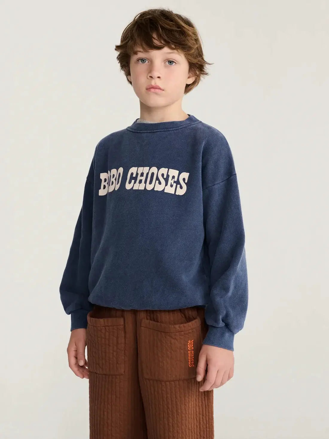 BOBO CHOSES Pop sweatshirt, navy blue kids' sweatshirt with large BOBO CHOSES logo across chest