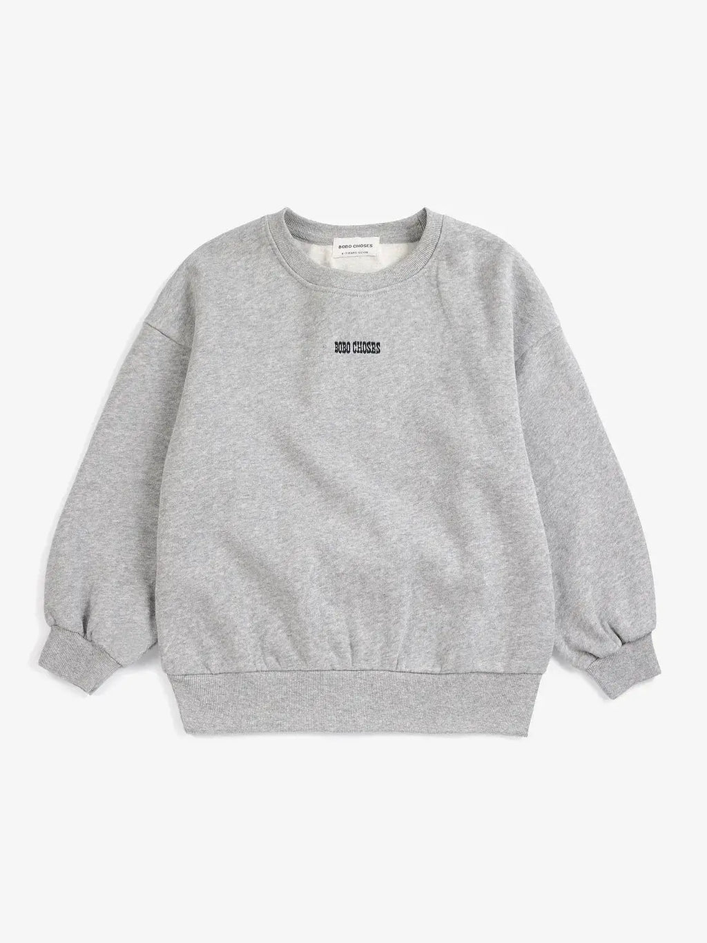 Gray BOBO CHOSES mush monster duo sweatshirt with small chest logo and ribbed cuffs.