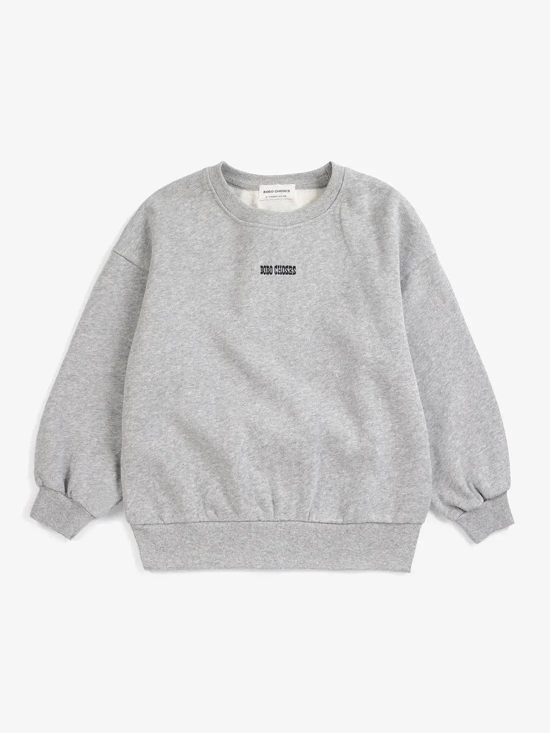Gray BOBO CHOSES mush monster duo sweatshirt with small chest logo and ribbed cuffs.