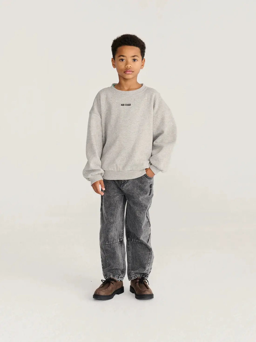 BOBO CHOSES mush monster duo sweatshirt, grey kids' oversized sweatshirt with small chest logo