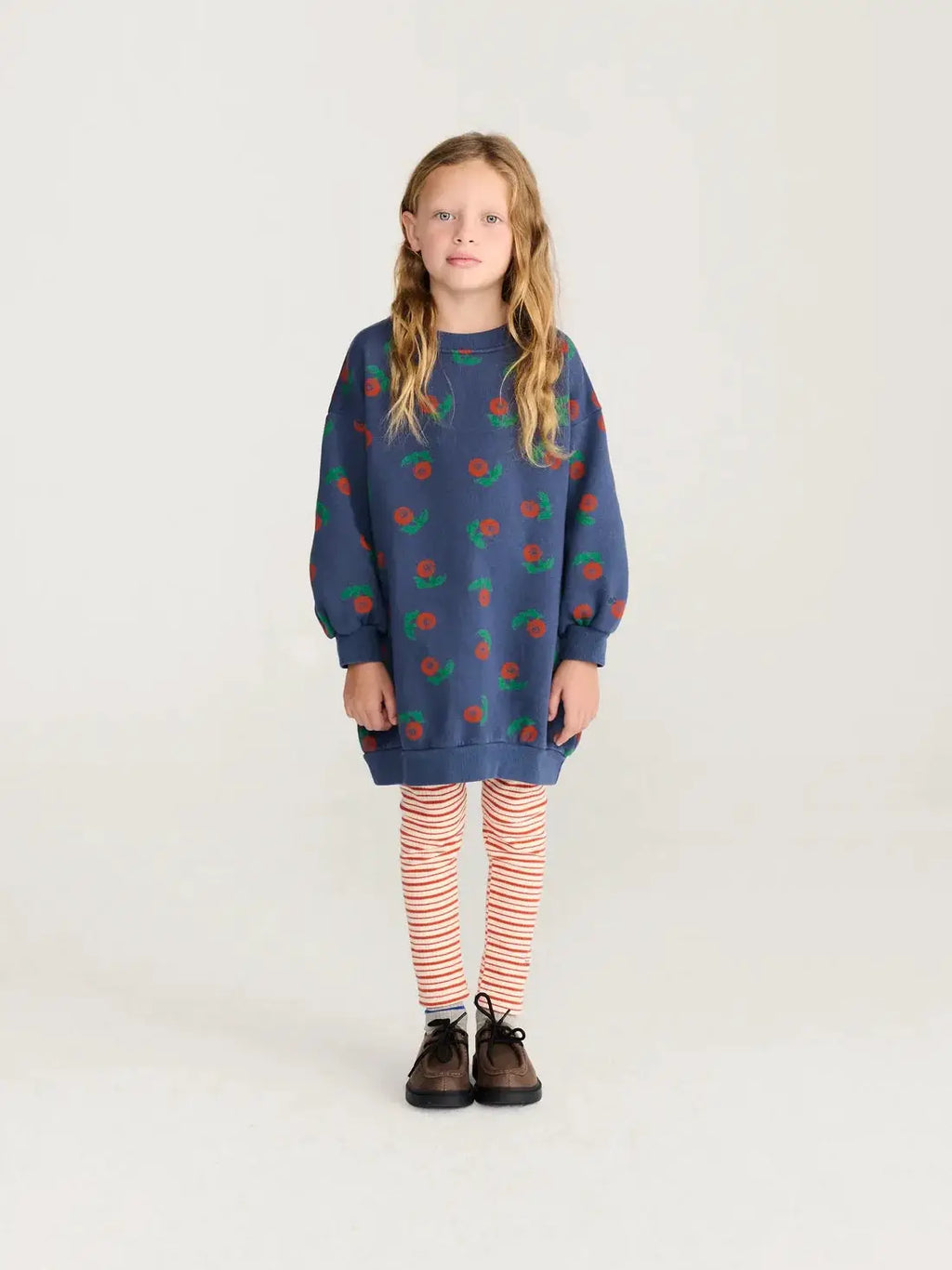 BOBO CHOSES Stamp Bloom navy all-over print sweatshirt robe for kids
