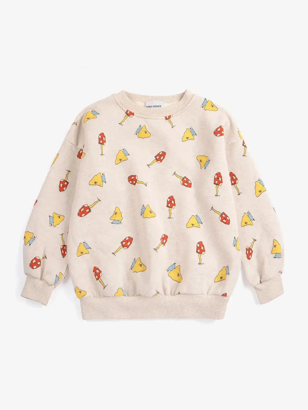 BOBO CHOSES Mush Monster Duo all-over sweatshirt, beige with colorful mushroom and cheese print