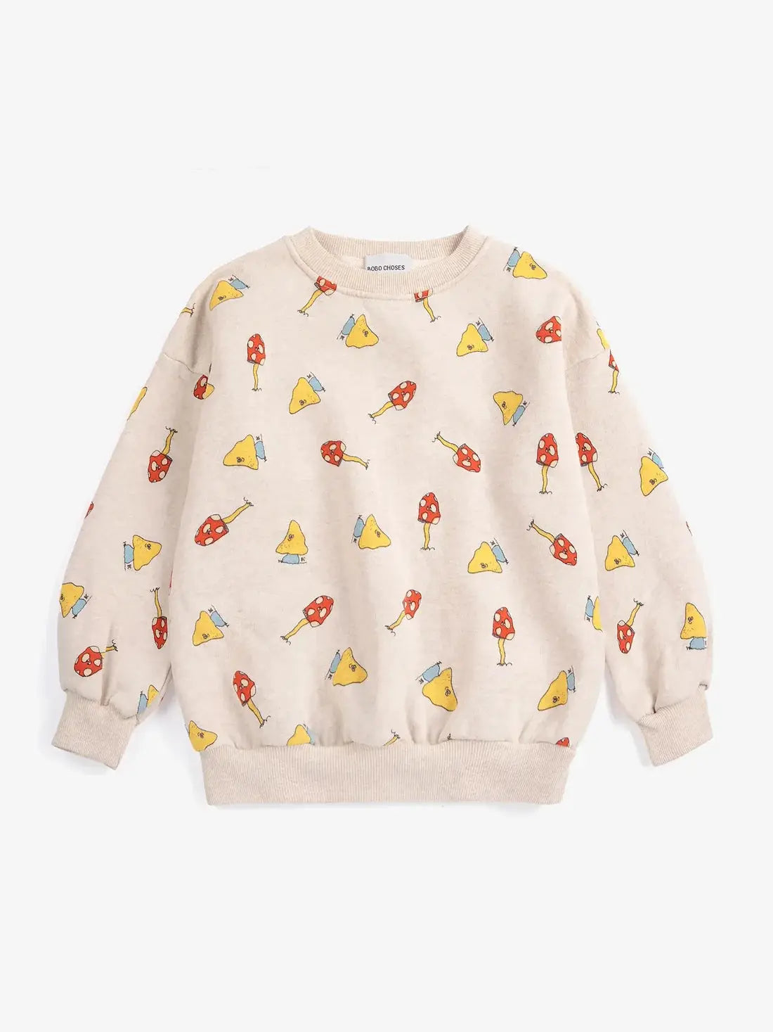 BOBO CHOSES Mush Monster Duo all-over sweatshirt, beige with colorful mushroom and cheese print