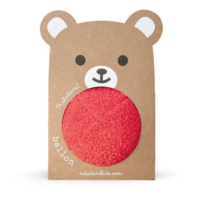 RATATAM balle ourson peluche rouge dans emballage en carton en forme d'ours