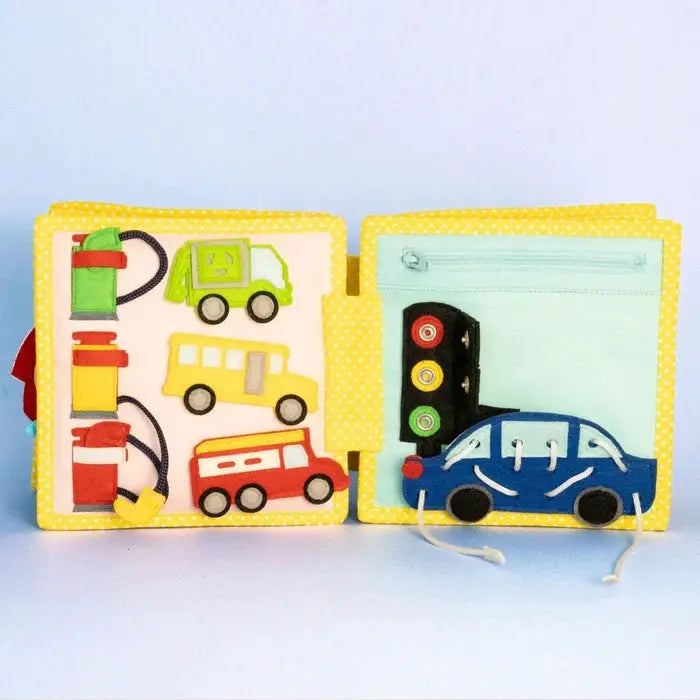 JOLLY DESIGNS livre d'éveil my first digger 18m+, fabric book with colorful vehicles and a traffic light