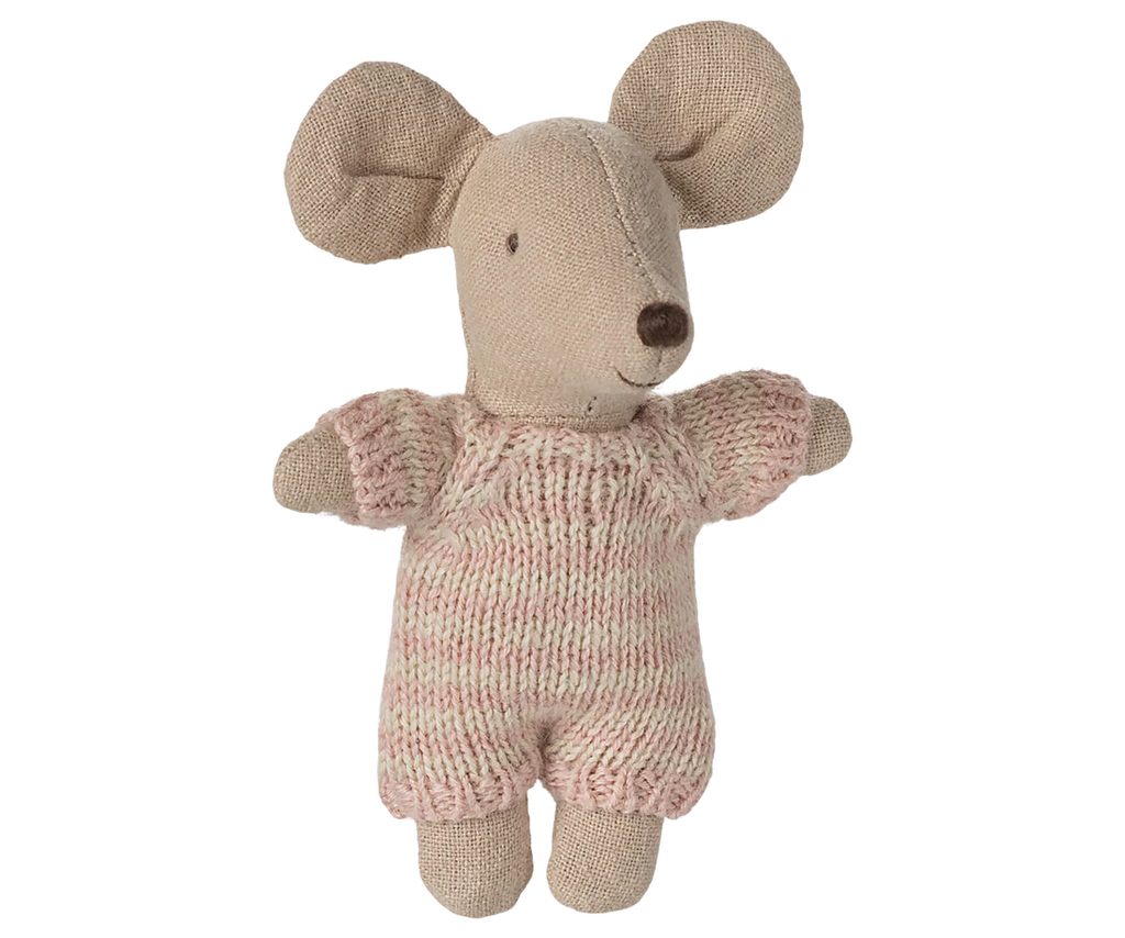 Maileg bébé souris dans son couffin / rose