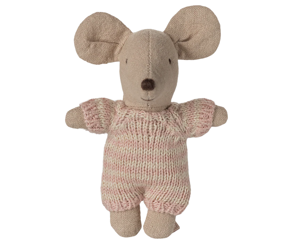 Maileg bébé souris dans son couffin / rose