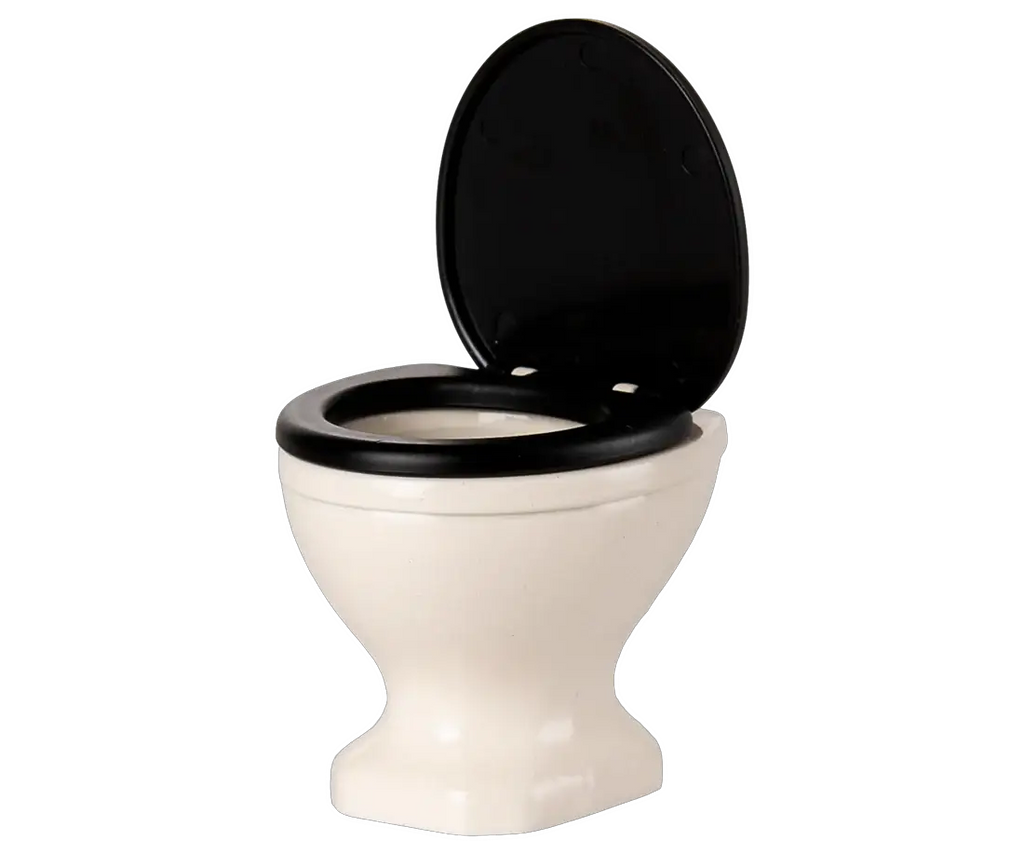 Miniature dollhouse toilet, off-white ceramic with black lid, Citron Grenadine accessory