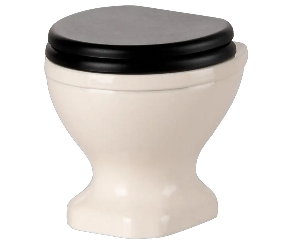 Maileg wc souris miniature toilet, off-white ceramic with gray lid, dollhouse accessory