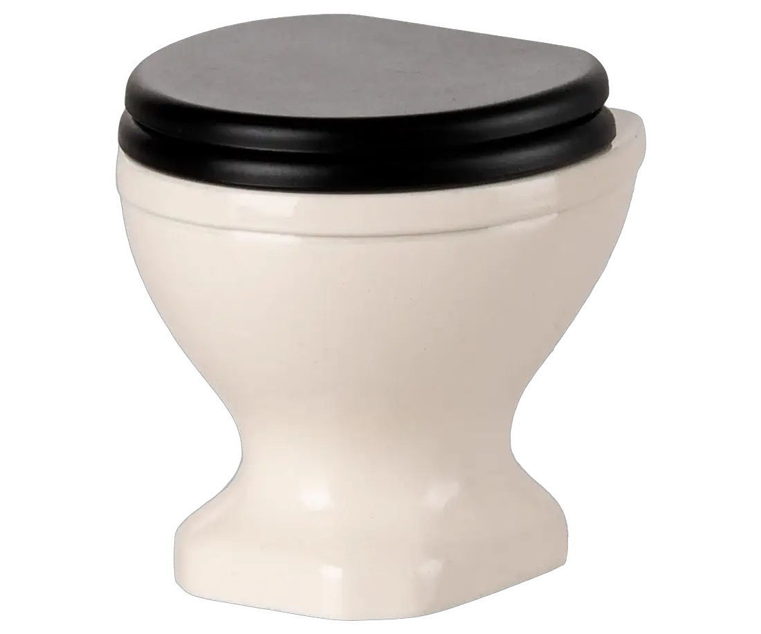 Maileg wc souris miniature toilet, off-white ceramic with gray lid, dollhouse accessory