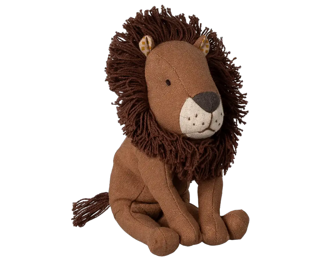 MAILEG little leo plush lion, brown fabric with dark brown mane, Citron Grenadine