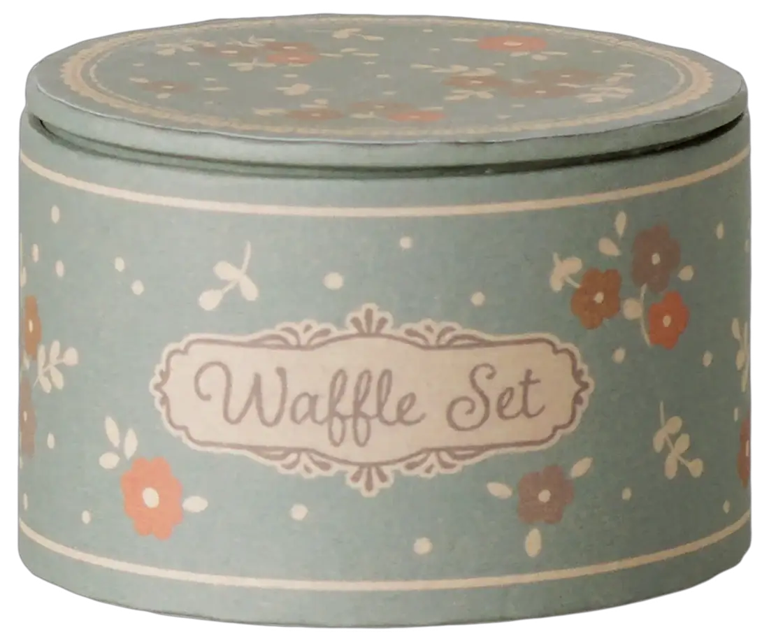 Set gaufres, boîte ronde bleue à motif floral pastel