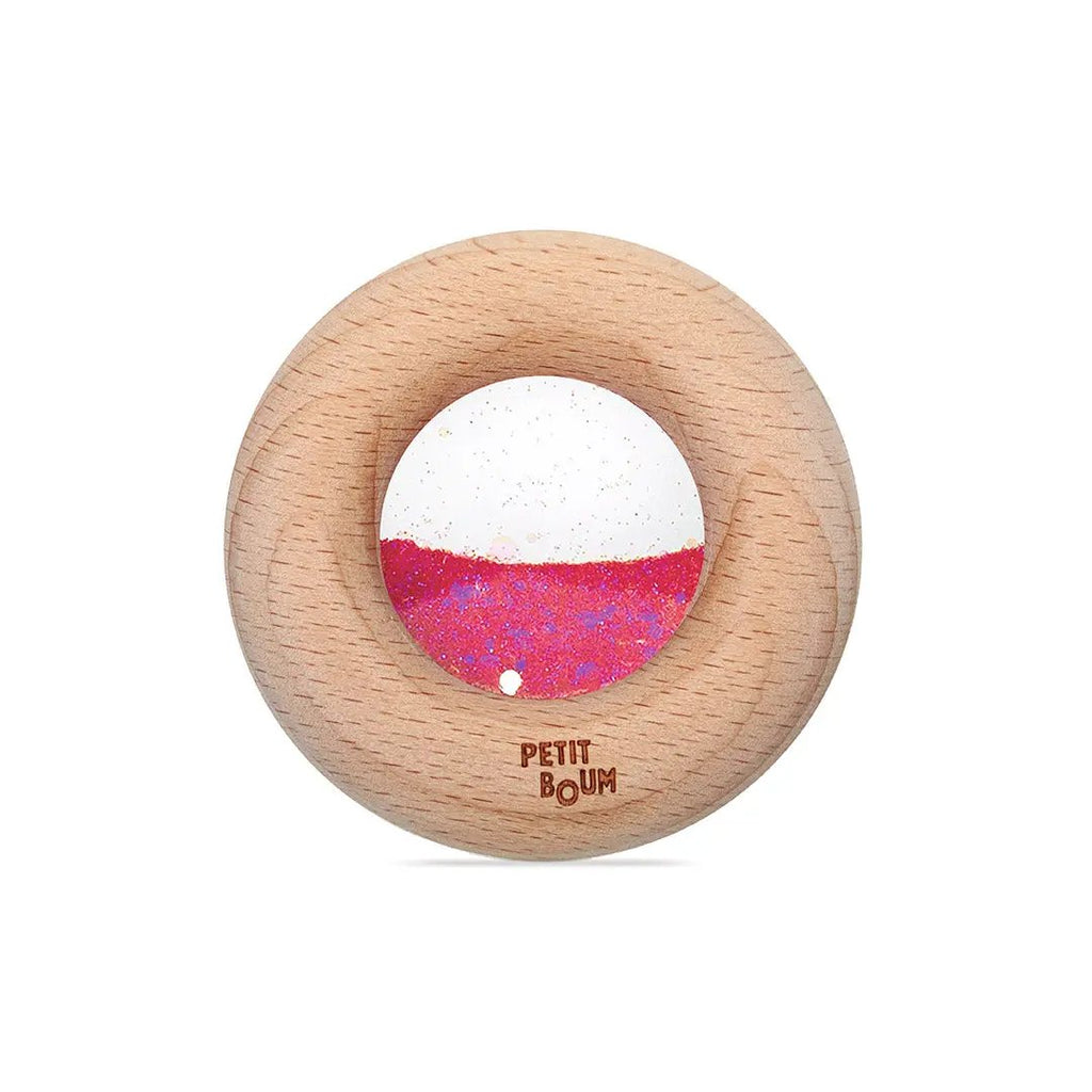 PETIT BOUM donut sensoriel en bois rose, centre pailleté rose, Citron Grenadine – Jouets de dentition