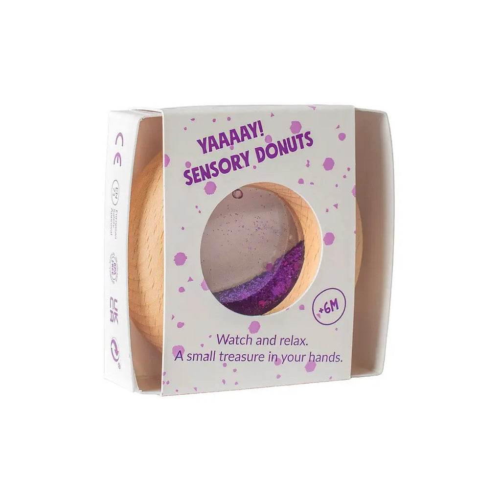 PETIT BOUM donut sensoriel teething toy, purple, wooden ring by Citron Grenadine