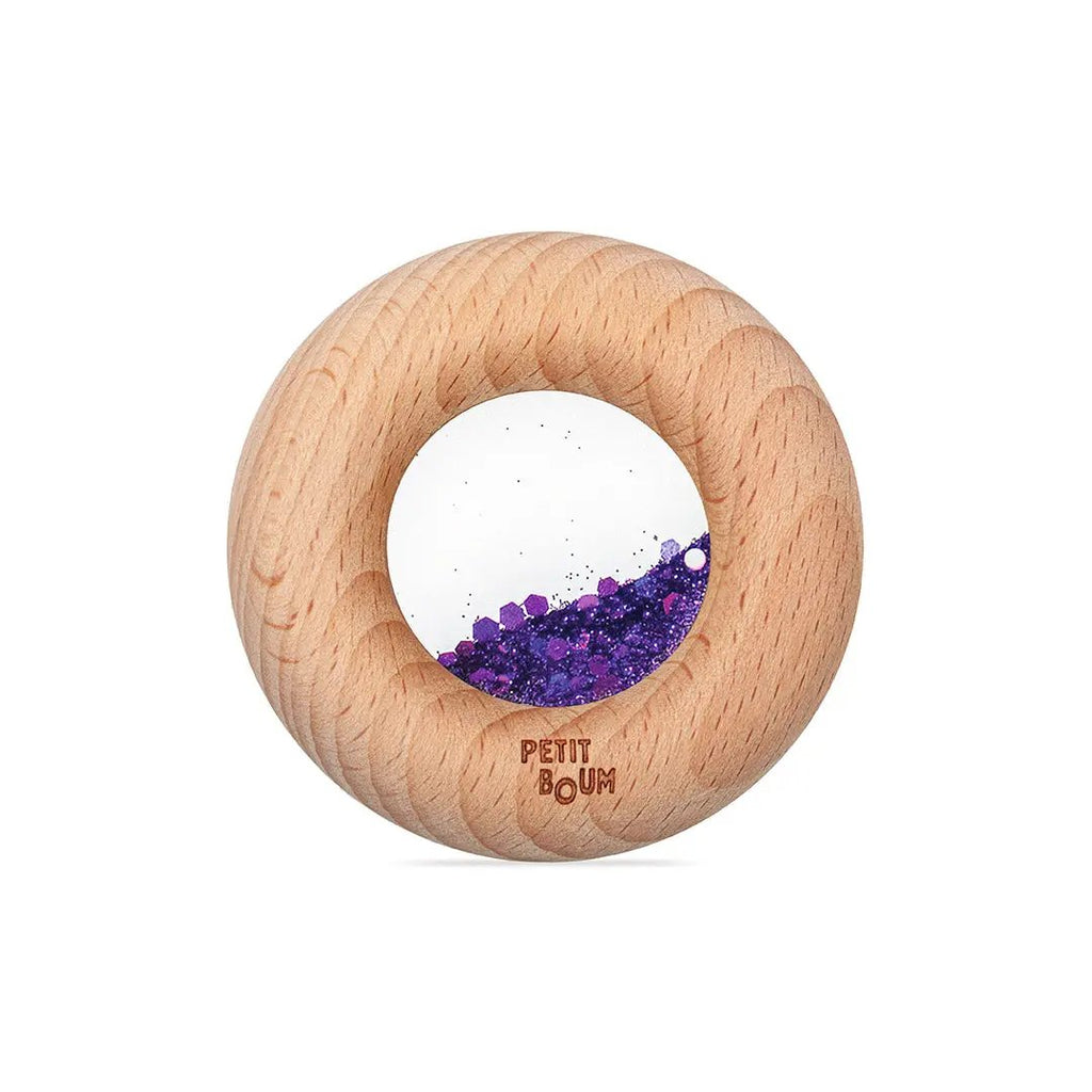 Donut sensoriel en bois PETIT BOUM avec paillettes violettes, Citron Grenadine