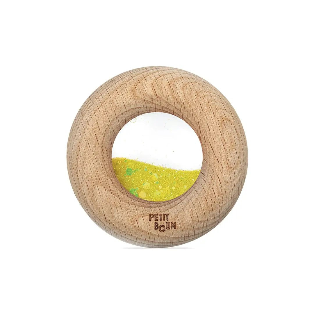 Petit Boum donut sensoriel en bois jaune par Citron Grenadine, jouet de dentition