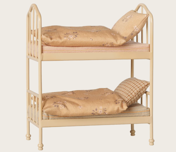 Maileg lit superposé bunk bed in light wood with wheat bedding for dollhouses Citron Grenadine