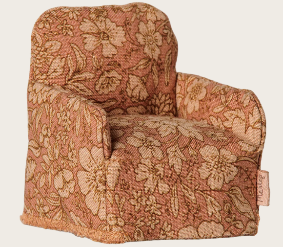 Fauteuil pliant Maileg à motif floral Citron Grenadine en tissu rose pour poupée