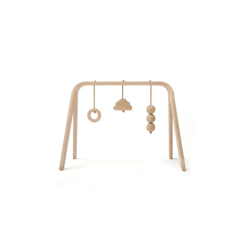 Charlie Crane NAHO arche d'éveil play gym in natural wood with hanging ring, cloud and bead stack