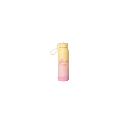 Citron Gourde 350 ml water bottle gradient yellow to pink with glow up text and wrist strap