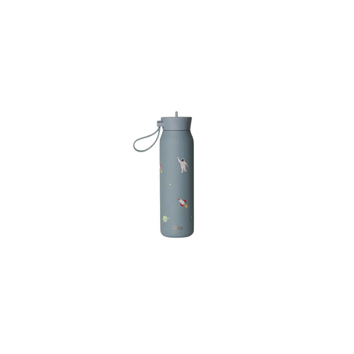 Citron Grenadine gourde water bottle, 350 ml, dusty blue with space decals featuring astronauts and rockets