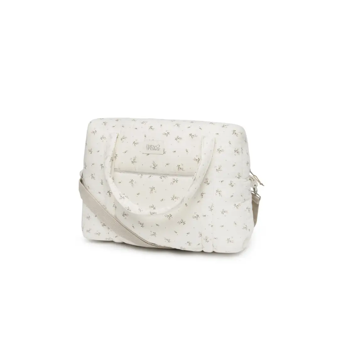 Babyshower diaper bag Camila in roseberry floral with beige detachable strap