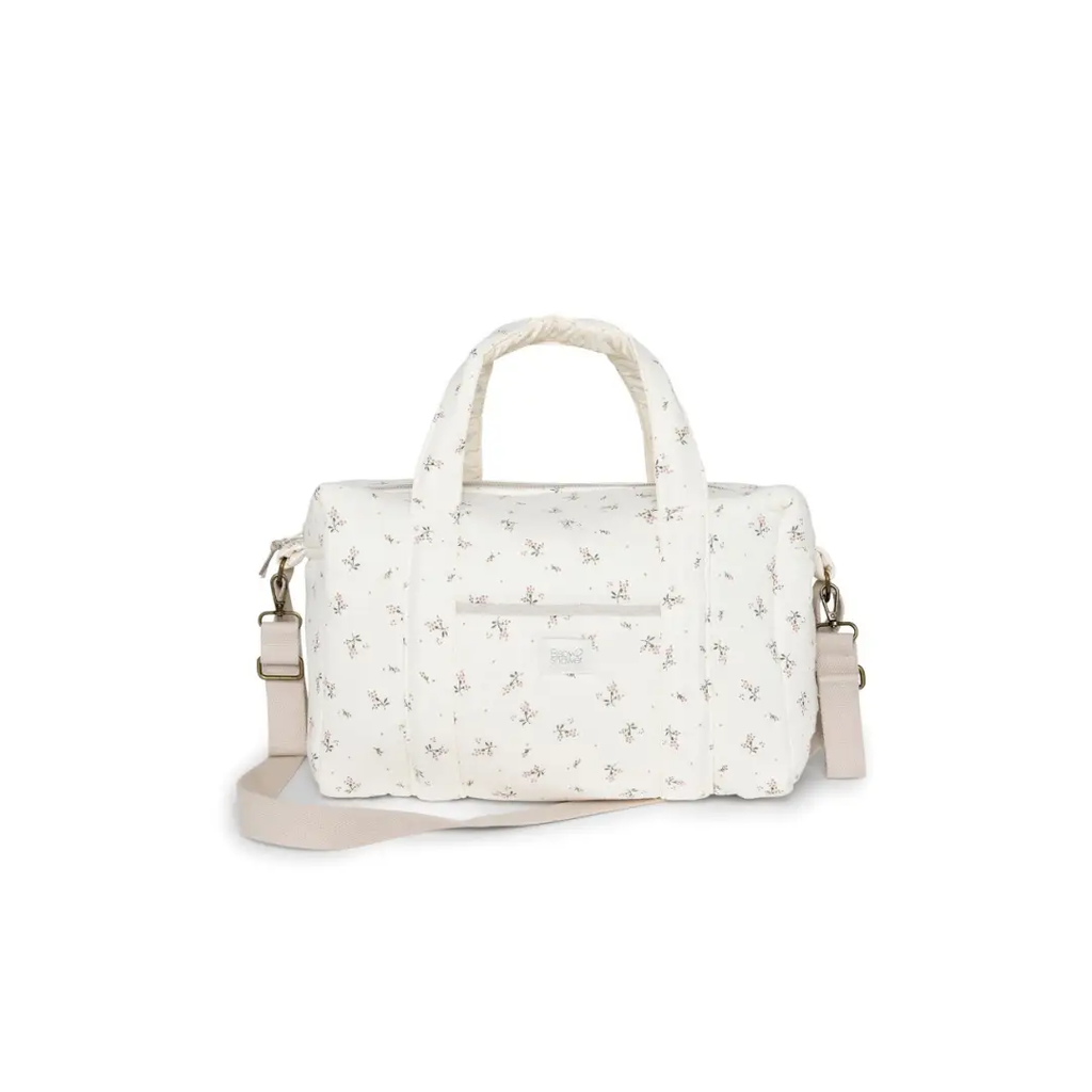BABYSHOWER High Park diaper bag by Citron Grenadine in roseberry floral print with beige strap
