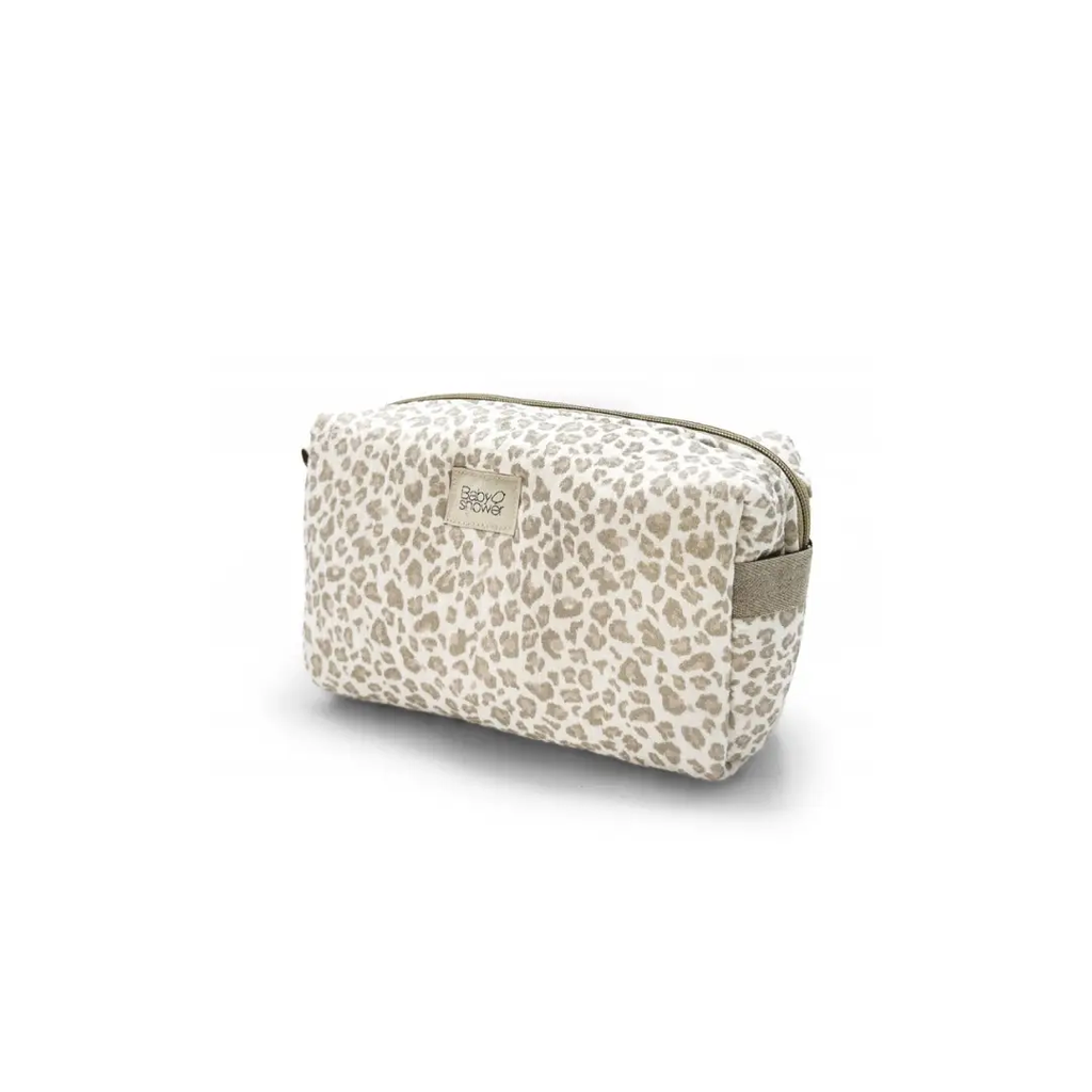 Cosmetic bag Camila BabyShower with soft beige leopard print by Citron Grenadine
