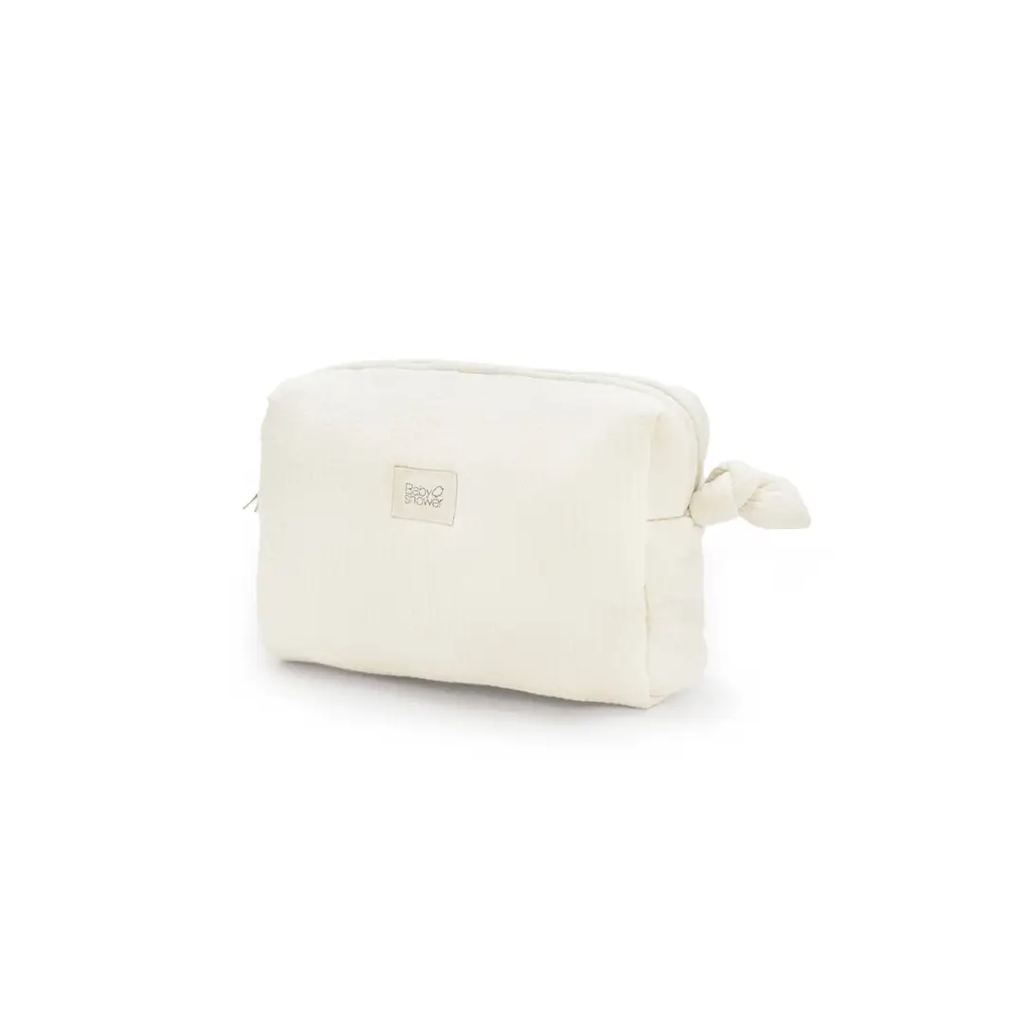 Toiletry bag Babyshower Sophie ivory with textured fabric and knotted side detail by Citron Grenadine.