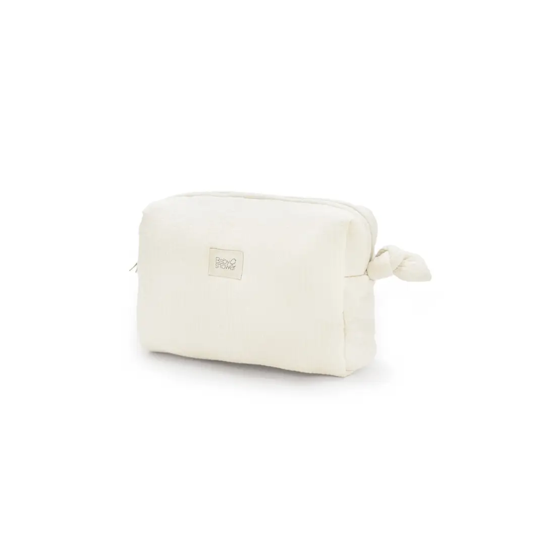 Toiletry bag Babyshower Sophie ivory with textured fabric and knotted side detail by Citron Grenadine.