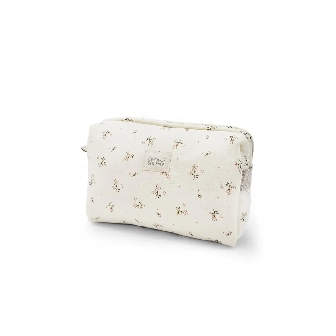 BabyShower Camila toiletry bag, roseberry floral on cream canvas by Citron Grenadine