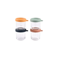 Beaba 4 x 250 ml glass portion jars with colored lids (orange, mint, navy, peach)