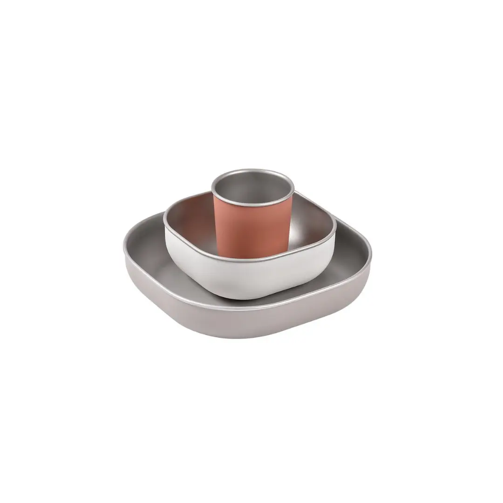 BÉABA coffret repas inox micro-ondable terracotta, 3-piece nested bowls set